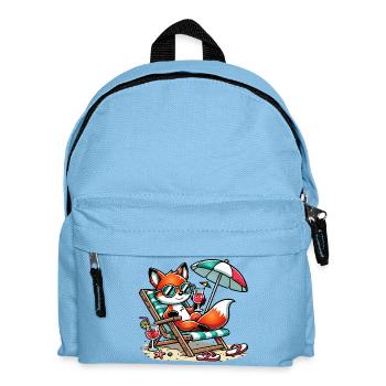 Renard de dessin animé joyeux sur la plage sur une chaise longue - Sac à dos Enfant - bleu clair - Devant