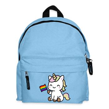 Kleines Einhorn mit Regenbogenfahne - Kinder Rucksack - Hellblau - Vorne