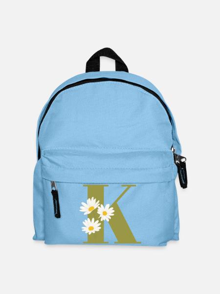 Buchstabe k grüne Gänseblümchen - Kinder Rucksack - Hellblau