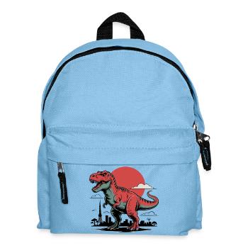 Stadt Skyline Mit T-Rex und Sonne im Hintergrund - Kinder Rucksack - Hellblau - Vorne