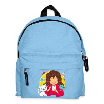 Smiling_girl_is_drinking_coffee_in_the_company - Kids' Backpack - light blue - Front