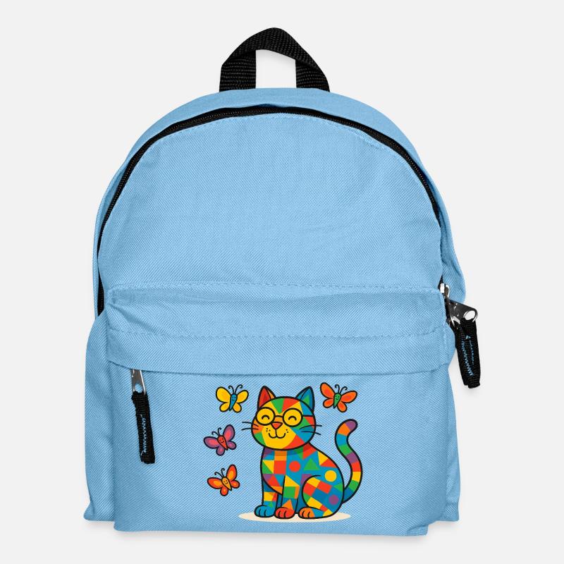 Patchwork Cat and Butterflies - Kids' Backpack - light blue