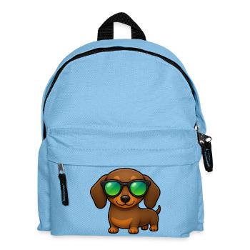 Dachshund Dog with Sunglasses Summer Cartoon - Kids' Backpack - light blue - Front