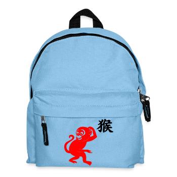 Chinesisches Schriftzeichen roter Affe mit Affenbild - Kinder Rucksack - Hellblau - Vorne