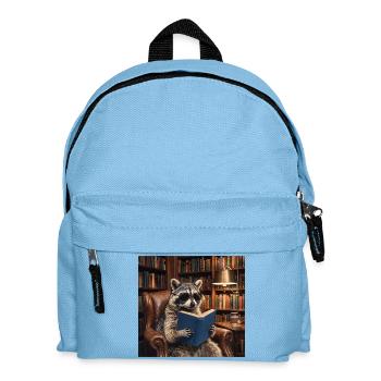 Lesender Waschbär in Bibliothek - Kinder Rucksack - Hellblau - Vorne