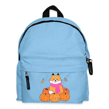 Cute Fox with Pumpkins Autumn Cartoon - Kids' Backpack - light blue - Front