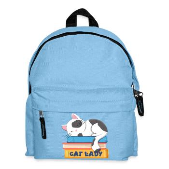 Cat lady sleeping cat on books - Kids' Backpack - light blue - Front
