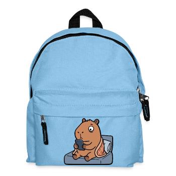 Müde, süße Capybara spielt vor dem Schlafengehen am Handy - Kinder Rucksack - Hellblau - Vorne