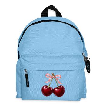 Burgunderrote Kirschen mit zartrosa Schleife - Kinder Rucksack - Hellblau - Vorne