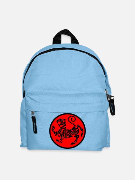 Shotokan Tiger Karate Logo Emblem schwarz auf rot - Kinder Rucksack - Hellblau