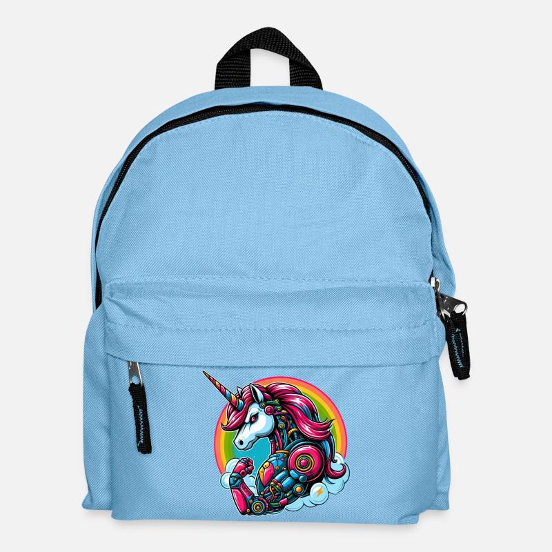 Licorne Robot Cyborg Arc-en-ciel Science-Fiction - Sac à dos Enfant - bleu clair