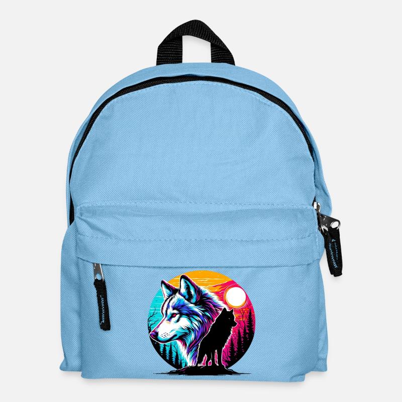 Wolf - Kinder Rucksack - Hellblau