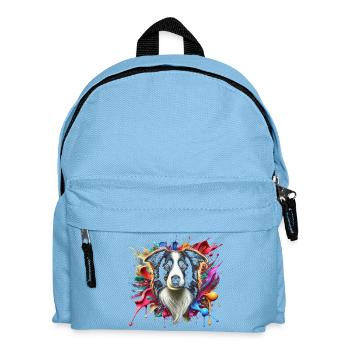 Süßer Border Collie mit bunten Farbklecksen - Kinder Rucksack - Hellblau - Vorne