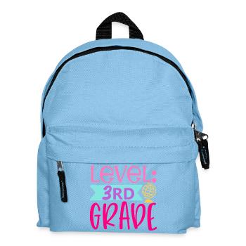 Stufe 3. Klasse freigeschaltet – Zurück zur Schule - Kinder Rucksack - Hellblau - Vorne