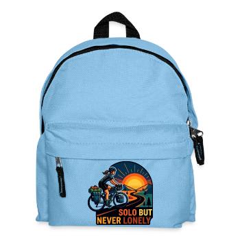 Solo But Never Lonely Cyclist Art - Kids' Backpack - light blue - Front