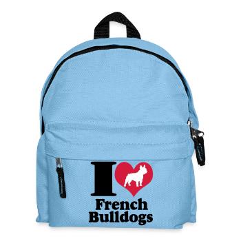 Französische Bulldogge ,I Love French Bulldogs(25) - Kinder Rucksack - Hellblau - Vorne