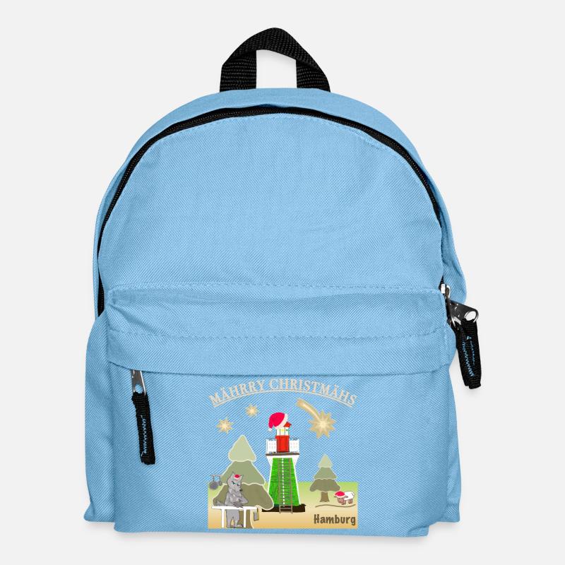 Weihnachten Hamburg, Leuchtturm Bunthaus, Wolf - Kinder Rucksack - Hellblau