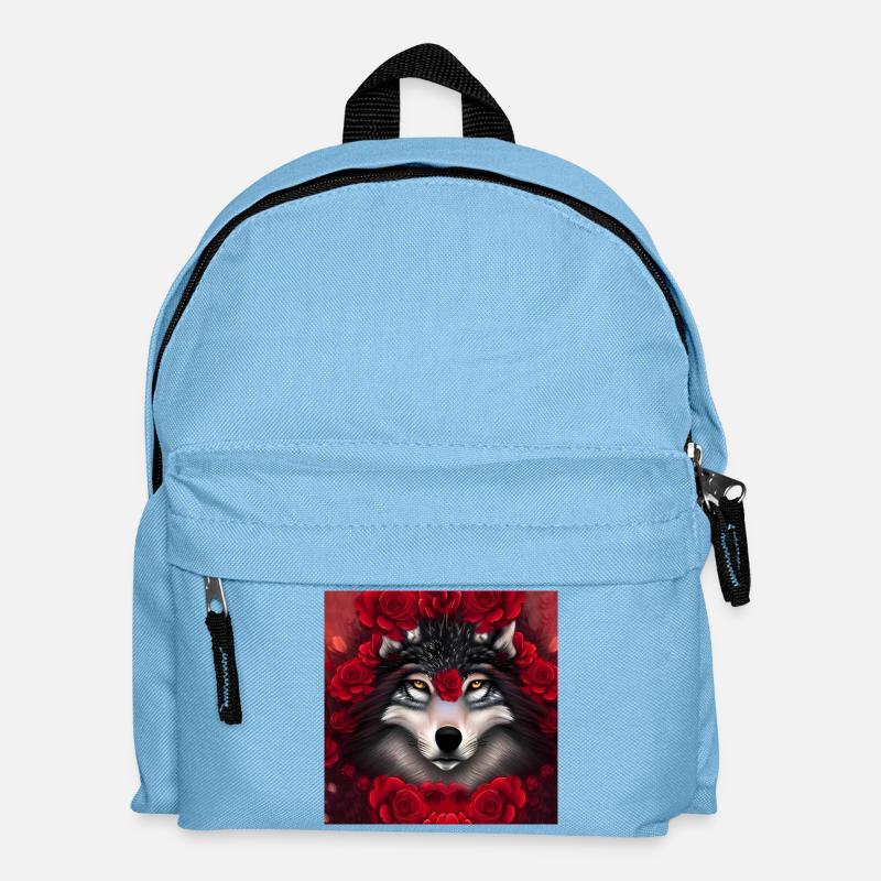 Wonderful wolf with flowers. - Kids' Backpack - light blue