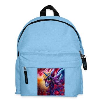 Merveilleuse licorne colorée avec des fleurs. - Sac à dos Enfant - bleu clair - Devant