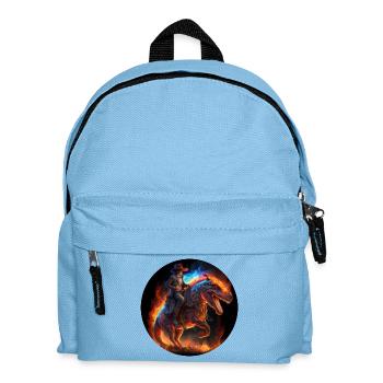Indiana Jones reitet auf Dinosaurier T-Rex - Kinder Rucksack - Hellblau - Vorne
