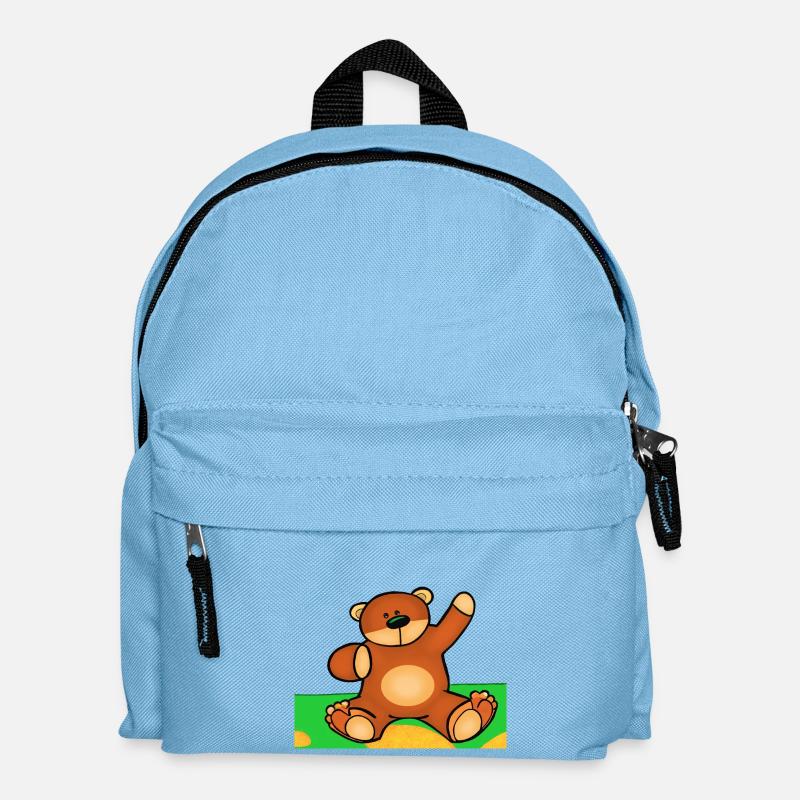 Cute little teddy bear sitting in the grass - Kids' Backpack - light blue