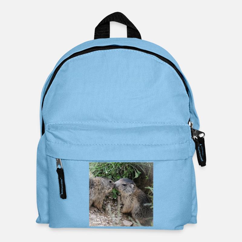 Murmeltiere 5 verschmust. Alpen Liebe und Geschenk - Kinder Rucksack - Hellblau