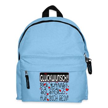 GLÜCKWUNSCH - STOLZ AUF DICH SPRÜCHE - HERZ - Kinder Rucksack - Hellblau - Vorne