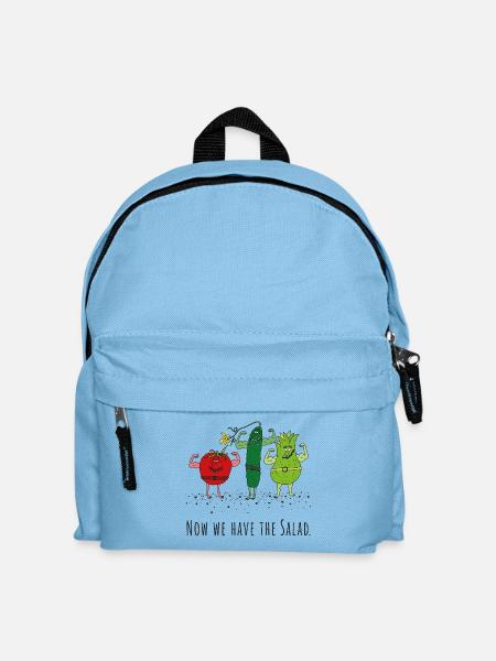 Denglish : Maintenant, nous avons la salade - légumes, légumes - Sac à dos Enfant - bleu clair