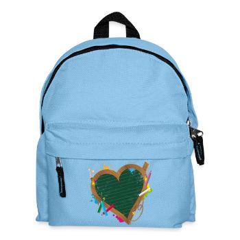 Heart-shaped blackboard with back-to-school supplies - Kids' Backpack - light blue - Front