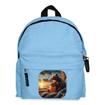 Brown bear sitting in front of a tree with honeycomb - Kids' Backpack - light blue - Front