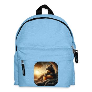 Ours brun assis devant un arbre au coucher du soleil - Sac à dos Enfant - bleu clair - Devant