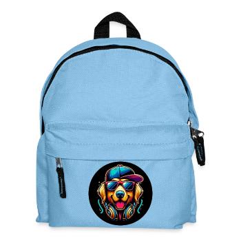 Golden Retriever Dog Rapper with Cap and Headphones - Kids' Backpack - light blue - Front