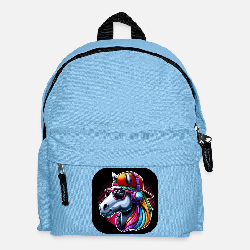 Pferd Rapper Kopf mit Cap Kopfhörer Sonnenbrille - Kinder Rucksack - Hellblau