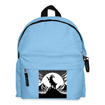 Ziege mit erhobenem Huf, Comic, Zeichnung, schwarz - Kinder Rucksack - Hellblau - Vorne