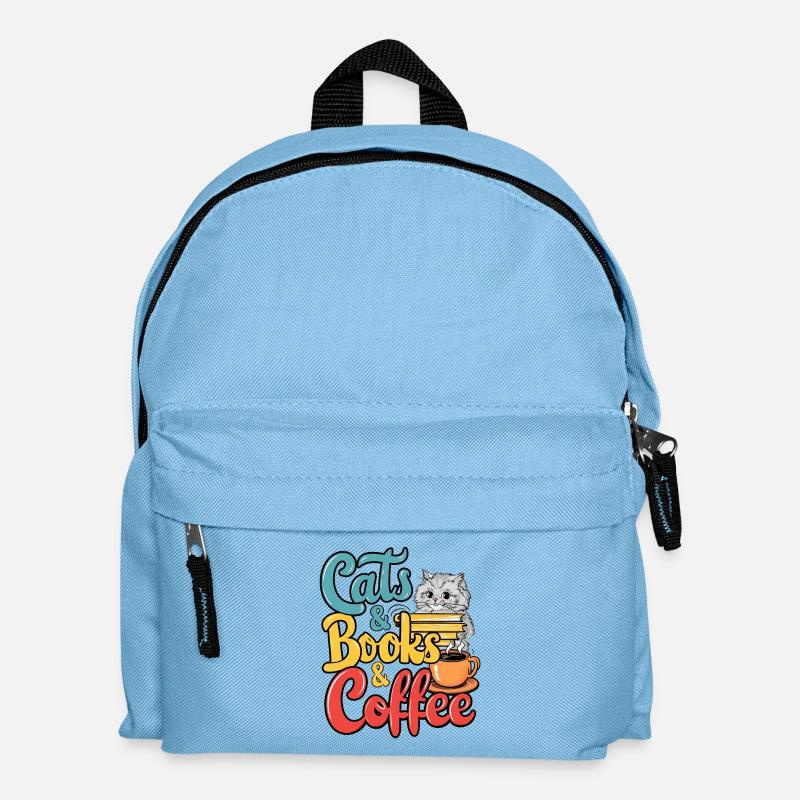 Cats, Books and Coffee Design - Kids' Backpack - light blue