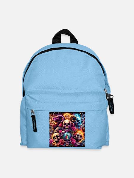 Totenköpfe, Farben und Blumen - Kinder Rucksack - Hellblau