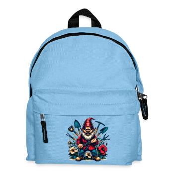 Bunter,grimmiger Gartenzwerg mit Blumen & Werkzeug - Kinder Rucksack - Hellblau - Vorne