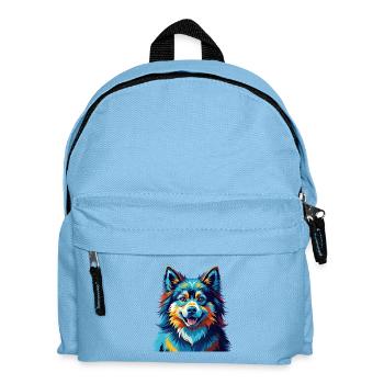 Finnische Lapphund Hunderasse Bunte Karikatur Kawaii - Kinder Rucksack - Hellblau - Vorne