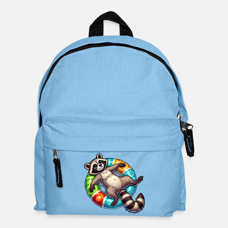 Ein relaxter Waschbär auf einem Schwimmreifen - Kinder Rucksack - Hellblau