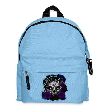 Katzenschädel im Spinnennetz und Nachtrosen - Kinder Rucksack - Hellblau - Vorne