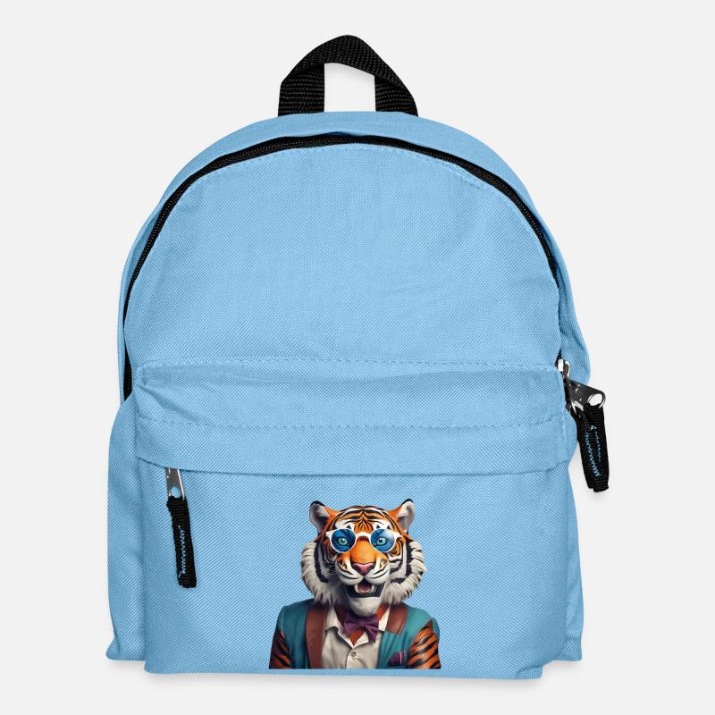 Sophisticated Tiger with Blue Sunglasses - Kids' Backpack - light blue