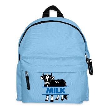 Dairy cow with blue text 'MILK' - Kids' Backpack - light blue - Front
