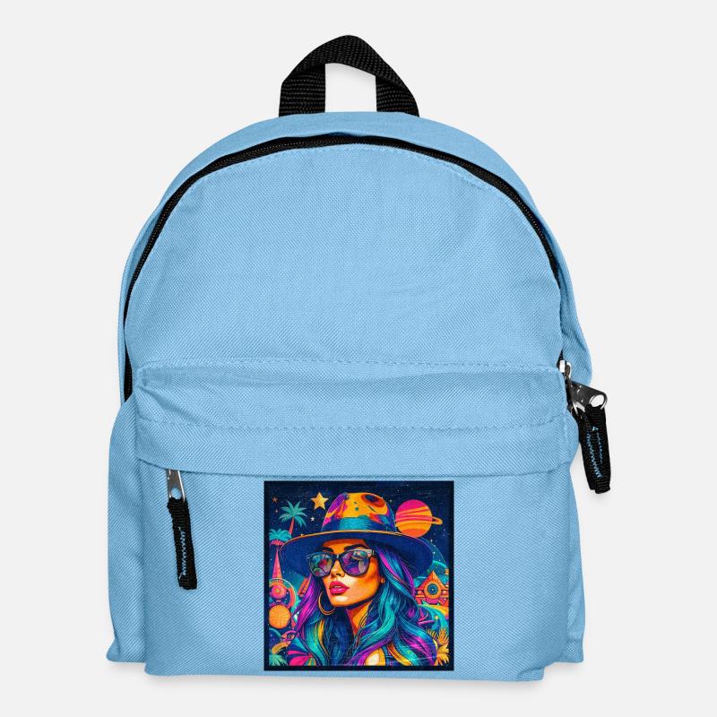 Women's summer colors, planets and palm trees, femininity - Kids' Backpack - light blue