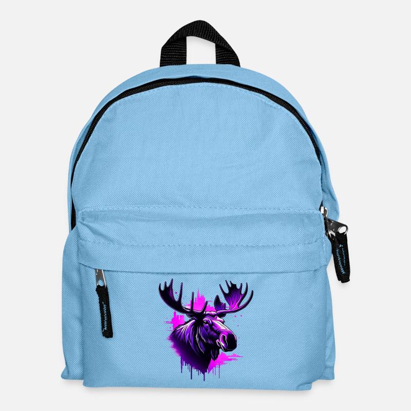 Neon Abstract Moose with City Background - Kids' Backpack - light blue