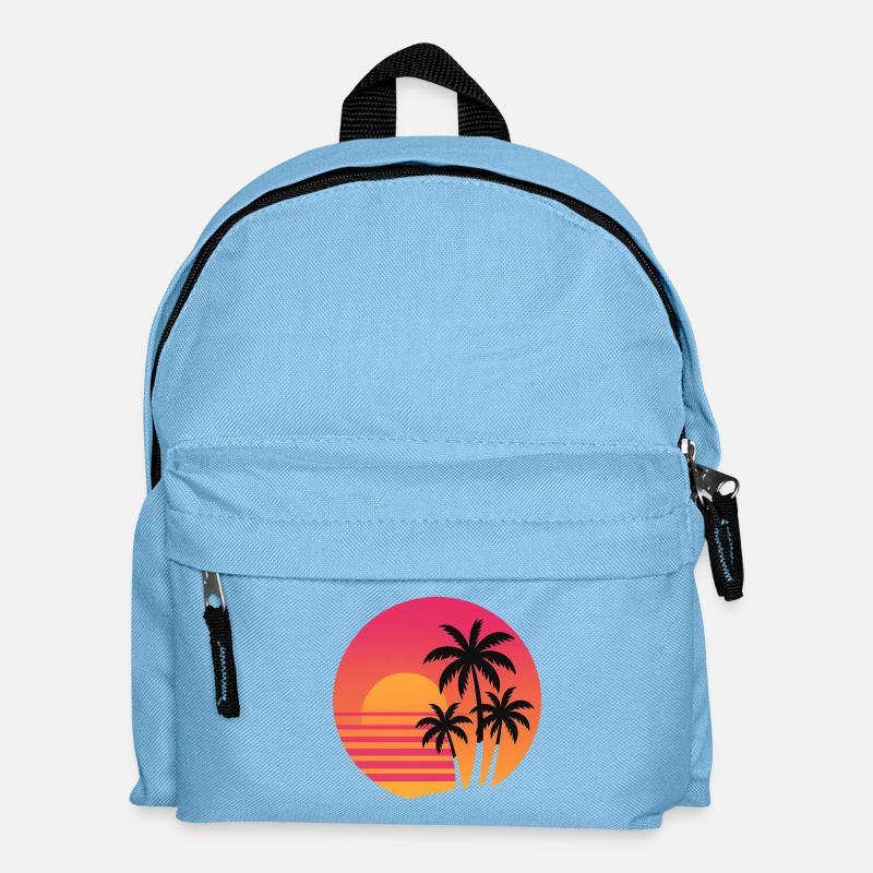 Retro Sunset Palm Trees | 80s Beach Vibes - Kids' Backpack - light blue