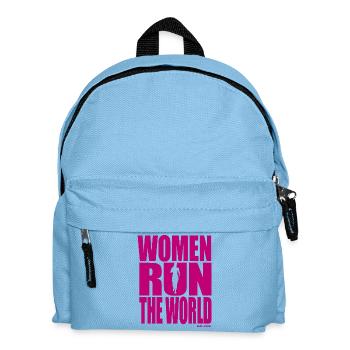 WOMEN RUN THE WORLD - Pink women runner design - Kids' Backpack - light blue - Front