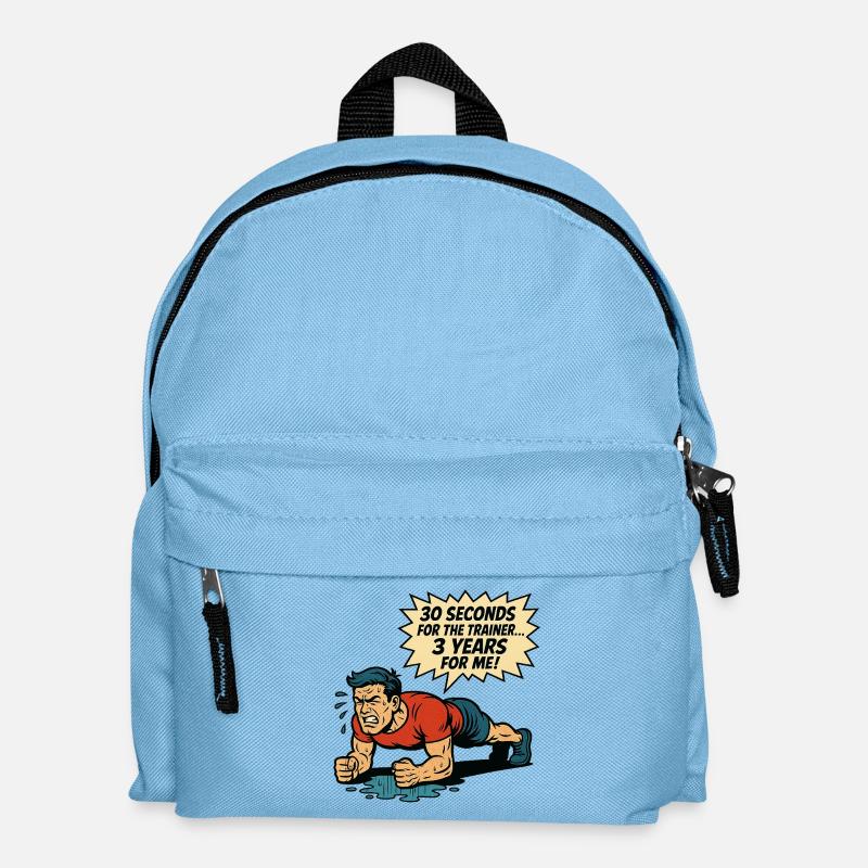 Funny Retro Gym Comic – Plank Struggle - Kinder Rucksack - Hellblau
