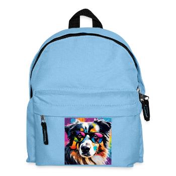 Australian Shepherd bunt Aussi - Kinder Rucksack - Hellblau - Vorne