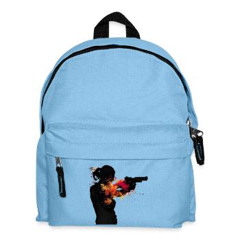 Femme abstraite avec pistolet en couleur explosion, sport - Sac à dos Enfant - bleu clair - Devant