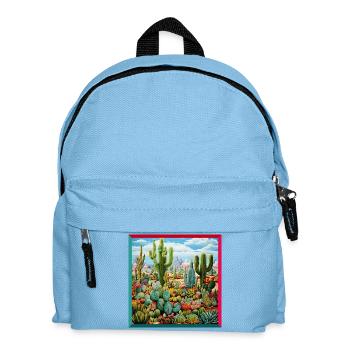 Bunte Wüstenpflanzen Kakteen Stickerei Landschaft  - Kinder Rucksack - Hellblau - Vorne
